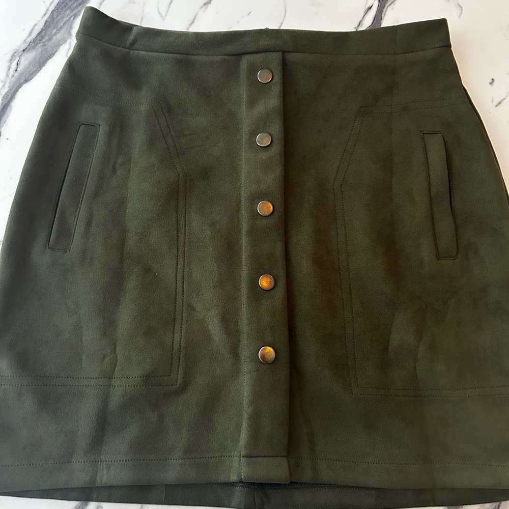 Olive Button-Front Skirt